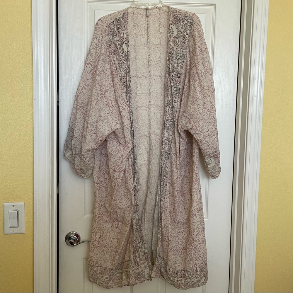 MAGNOLIA PEARL Cotton Block print Kimono, OSFM